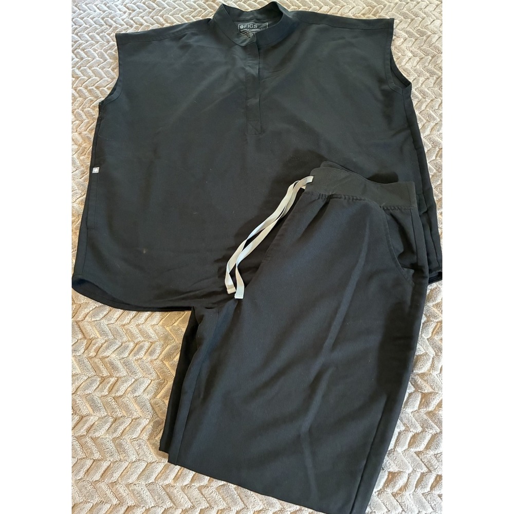 Figs Black Scrub Top & Jogger Pants Large Tall Drawstring Pockets Read Below